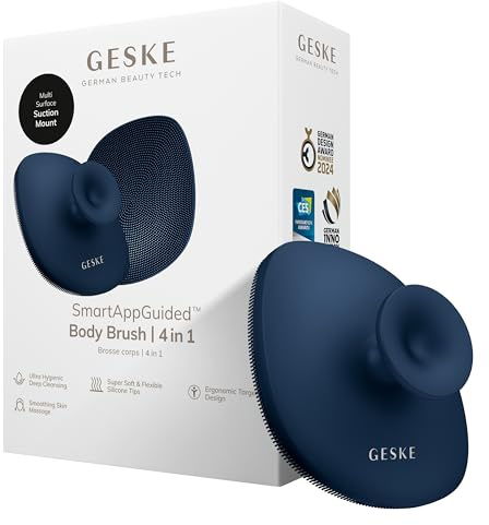 GESKE Body Brush | 4 in 1 | Reinigungsbürste für den ganzen Körper | Professionelle Tiefenreinigung | Weiche Silikonnoppen & ergonomisches Zwei-Finger-Design | Reinigt & massiert