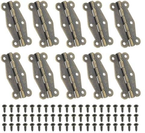 PATIKIL 10 Stück Mini Scharniere Klappbar 90 Grad, 49x23mm Braun | Retro Schmetterling Scharnier Steckverbinder mit Schrauben, Kleine Klappscharniere Türscharniere für Holzkiste Schubladen