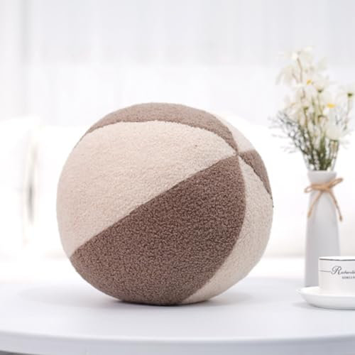 champracer 30cm 3D Runde Kissen Plüsch Ball Dekokissen Kugelförmige Wurfkissen Rundes Ballkissen Rundes Ballkissen Plüsch für Wohnzimmer Schlafzimmer Zierkissen (weiß grau)