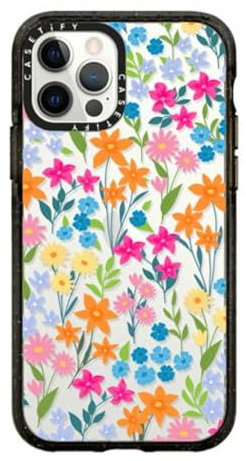 CASETiFY Impact Handyhülle für iPhone 12 Pro, militärische Qualität, Falltest, 2,5 m Fallschutz, leuchtende Frühlingsblumen, transparentes Schwarz