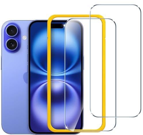 ivoler 2 Piezas Protector Pantalla Para iPhone 16 / iPhone 15 6.1 Pulgadas, Incluye Marco de Instalación Fácil, Cristal Vidrio Templado Premium