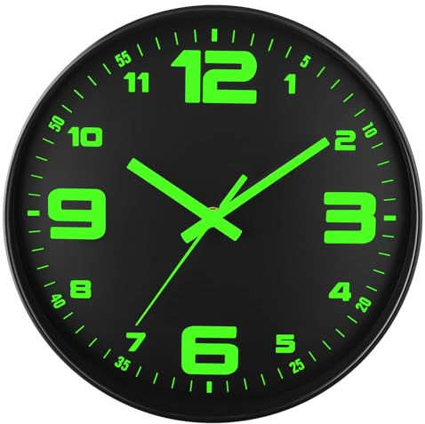 DIYZON Leuchtende Wanduhr, Geräuschlos, Nicht tickend, 30 cm, Nachtlicht-Wanduhren, Batteriebetrieben, Moderne Glas-beleuchtete Wanduhr, Dekorativ für Küche, Zuhause, Schlafzimmer, Büro