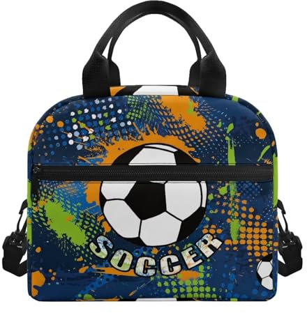 Loncheras de fútbol para niños, para la escuela, adolescentes, niñas, loncheras para la escuela secundaria, reutilizables, aisladas, bolsa de almuerzo para niños, aperitivos fríos o calientes, cajas