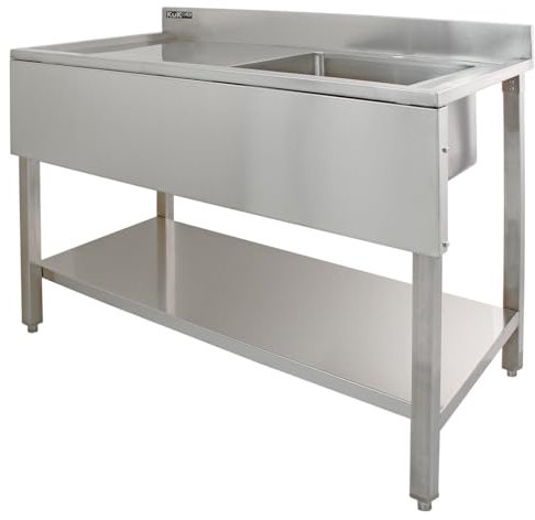 KuKoo Edelstahl Spültisch Waschbecken Spülbecken Spülschrank Gastrospüle Spüle Spülbecken Gastronomie 1 Becken rechts 120cm x 60cm x 90cm 2 x Gratis Abflussstopfen Gastro Küchenspüle Gastronomie