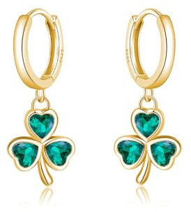 SLUYNZ 925 Sterling Silber Grün Herz Klee Creolen Ohrringe für Damen Mädchen CZ Kleeblatt Ohrringe Ohrhänger St. Patricks Tag Ohrringe (B-Gold)