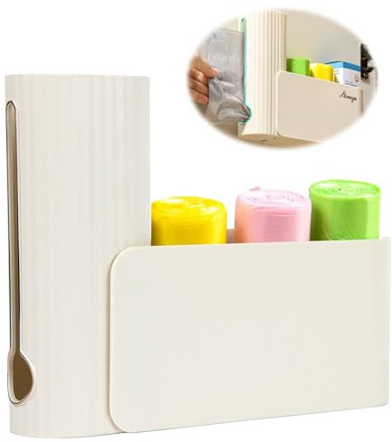 Jlnmmn Waste Bag Organiser Wall, Wall Mounted Trash Bag Organiser, Wall Mounted Bin Bag Dispenser, Self-Adhesive Trash Bag Dispenser, Wall Mounted Bin Bag Storage, for Kitchen Storage