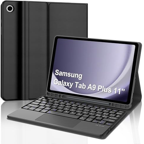 WAVATA Tastiera per Samsung Galaxy Tab A9+ 11 2023 con Touchpad, Custodia Tastiera per Samsung Tab A9 Plus Magnetica Bluetooth Staccabile Cover con Tastiera QWERTY Layout, Nero