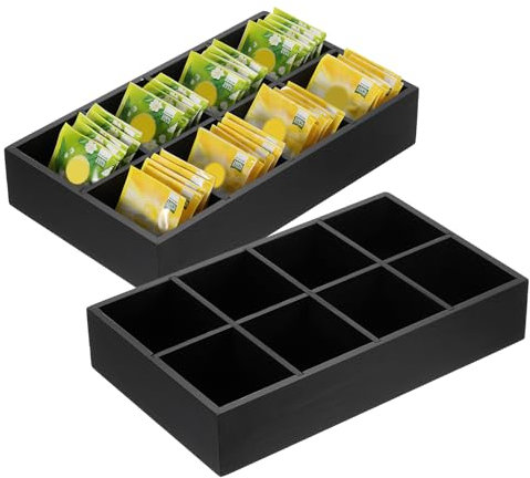 QUARKZMAN Organizzatore per Bustine di Tè, Scatola per Tè in Legno di Pino con Maniglia e 8 Scomparti, Porta Bustine di Tè, Accessori per Bevande e Zucchero, Nero