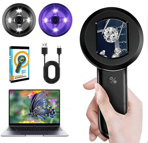 Handheld Digital Microscope, 2 IPS Bildschirm 200X Mikroskop Digital Mikroskop Handy digitaler mikroskop mit 8 Einstellbaren LED Lights Drahtlose Handheld Microscope für Handy PC TV