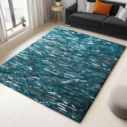 Alfombra de salón o dormitorio, 160 cm x 230 cm, para exteriores, de pelo corto, lavable, suave, mullida, antideslizante, estructura de alambre de metal, color verde azulado