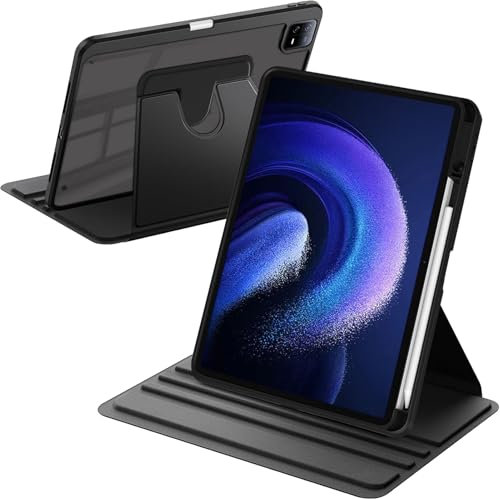 A-BEAUTY Funda Giratoria Compatible con Xiaomi Pad 6/6 Pro 11 Pulgadas 2023 con Soporte para Bolígrafo, Rotación de 360° Respaldo Clara, Auto-Sueño/Estela, Negro