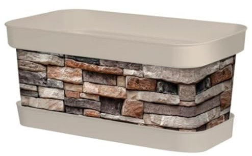 AC - Jardinera de plástico con Plato, Modelo Piedra, Tiesto, macetero, Recipiente para Plantas, Fabricada en España (Beige - 40 cm)