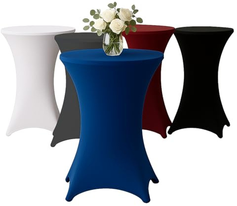 EXKLUSIV HEIMTEXTIL Stehtischhusse für Bistrotisch mit 4 verstärkten Fußlaschen elastisch Stretch Oeko-TEX Zertifiziert Ø 70-75x110-120 cm Royalblau (1 Stück)