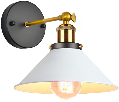 iDEGU Vintage Wandleuchte, Retro Wandlampe Innen im Metall Lampenschirm mit 240° Verstellbare Moderne Deckenlampe Wandspots für Schlafzimmer Wohnzimmer Flur, 22CM (Weiß)