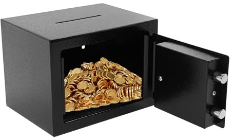 Schlüsseltresor Geldkassette Abschließbar mit Einwurfschlitz, Tresor für Zuhause 4.6L Schranktresor Geldtresor Safe Tresor klein mit Schlüssel, für Büros, Wohnungen und andere Orte usw (schwarz)