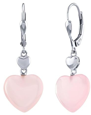SILVEGO Orecchini in quarzo rosa in argento sterling 925 a forma di cuore