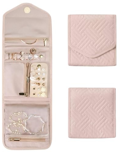 Sac à Bijoux en Rouleau Pochette Bijoux Voyage en Imperméable, Organisateur de Bijoux Sac Rangement de Bijoux Pliable, Rouleaux de Bijoux Portable pour Boucles d'oreilles Collier Bracelet