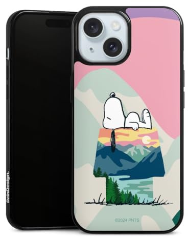 Slim Case extra dünn kompatibel mit Apple iPhone 15 Silikon Handyhülle schwarz Hülle Peanuts Snoopy Offizielles Lizenzprodukt