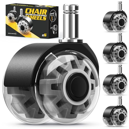Bürostuhl Rollen 5er Set 11x22mm,Schreibtischstuh Rollen mit Doppelrädern,Rollen für Bürostühle,Leise、Weiche、360°Drehung ohne Kratzer,Gummirollen für Bürostühle für Jeden Boden,Nicht Für 1KEA,Silber