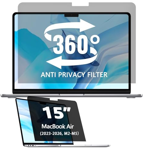 Phimoos 360° Privacy Screen Protector for MacBook Air 15 Inch (M2/M3/M4/M5, 2023-2026), HD Clarity, Anti-Scratch, Anti-Blue Light, Anti-Glare, Ultra-Thin All Round 4-Way Privacy Film Filter