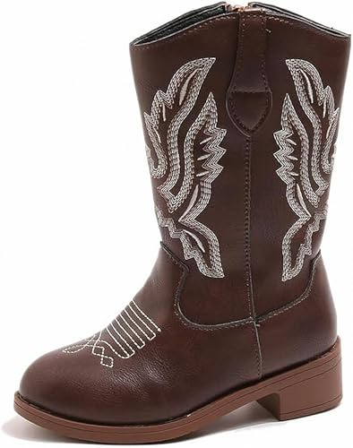 FQLGJMY Ragazze Cowgirl Stivano il Polpaccio Medio Tacco Ricamo Etnico Glitter Principessa Scarpe da Equino Primavera Autunno Inverno Per Bambini Unisex Party Cosplay Costume Ball