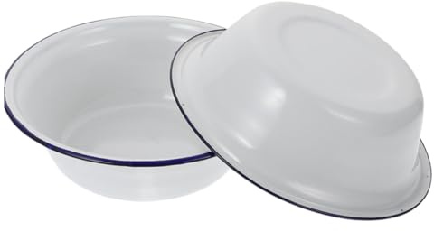Tazón de Sopa de Esmalte Vintage para Cocina, 2 Piezas de Color Claro | Uso Doméstico, Acabado Clásico Elegante, Sirve Dulces y Postres, Conserva Frescura, Estilo Retro