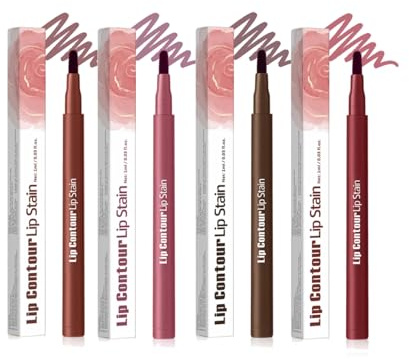 2 in 1 Lip Stain Long Lasting,Lip Liner Stain,Waterproof Plumping Lipstain,Easy Removable Lips Liner Pen for Bold,No Smudge Look,Smooth Application Makeup for Women Girls (#5+#6+#7+#8)