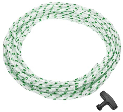 QUARKZMAN Rückholstarter Seil Zugseil 6mm Durchmesser 10m 33ft Polyester Zugseil Schnur Mit Griff Für Rasenmäher Kettensäge Trimmer Motor Ersatzteile Grün Und Weiß