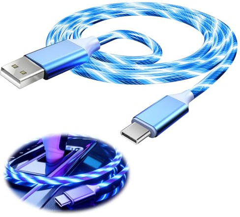 2M/6.6FT Light Up USB C Charger Cable, 60W Fast Glowing Type C Cable Charging USB A to USB Support Data Transmission Lead Braided for iPhone Samsung Galaxy S24 S23 Note 10 Pixel 7 iPad iPad Air