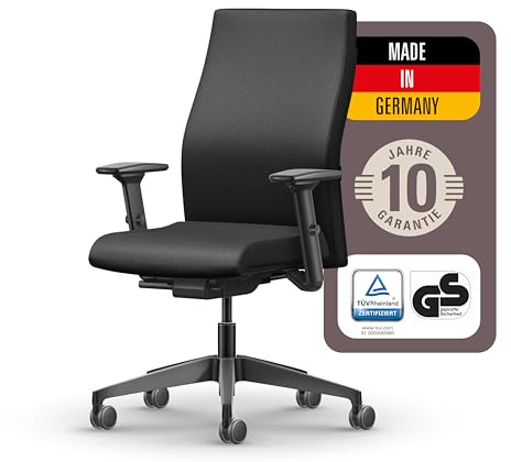 Interstuhl Edge Soft Ergonomischer Bürostuhl – Schreibtischstuhl mit 10 Jahren Garantie, Made in Germany, Synchronmechanik & 4D-Armlehnen, Lordosenstütze, TÜV-geprüft, Schwarz