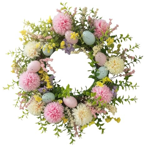 Osterkranz Haustür, 40cm Ostereier Türkranz Ostern Außen, Osterdeko Kunstblumen Frühlingskranz Für Draußen