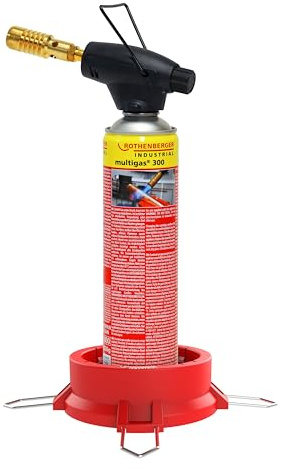 Rothenberger Industrial Hochleistungs-Lötbrenner Set ROFIRE inkl. Multigas 600 ml mit Standfuß Gaskartusche | bis zu 2,5 h Arbeitszeit | Weichlöten bis Ø 28 mm | 750 °C Arbeitstemperatur
