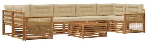 vidaXL Outdoor-Sofagarnitur mit Kissen 8 pcs Natur und Beige, Moderner Garten-Sofa, L-förmige Möbel, Terrassen-Lounge, Sitzgruppe für draußen, bequem im Garten