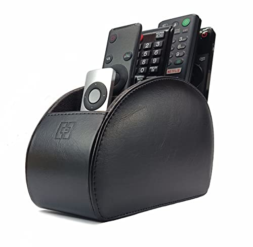 Remote Control Holder with 5 Pockets TV Remote Control Tidy and Organiser, Black PU Leather Living Room and Bedroom Storage Caddy Box CEG-10 by Connected Essentials