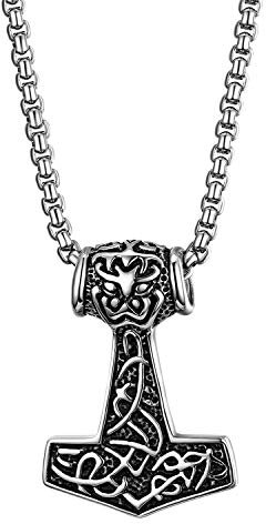 JewelryWe Schmuck Edelstahl Thor Hammer Thorshammer Anhänger Halskette Retro Kettenanhänger mit 56cm Kette für Herren, Silber