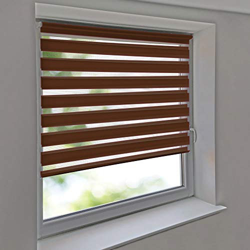 Sonnenschutz-HH - Doppelrollo Klemmfix ohne Bohren Vario Seitenzug Duorollo AUSSENMAß Breite 90 x 130 cm Höhe - braun