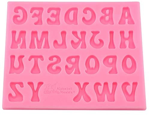 TOPINCN Silicone Letter Mold, Large Letter Making Molds DIY Alphabet Mold Candy Cake Fondant Chocolate Molds Non-Stick Birthday Cake Decorating Tool (Pink)
