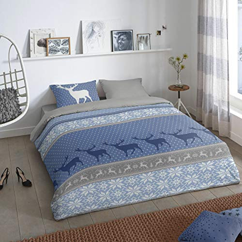 Living Dreams Flanell Bettwäsche Lies blau 1 Bettbezug 135x200 cm + 1 Kissenbezug 80x80 cm