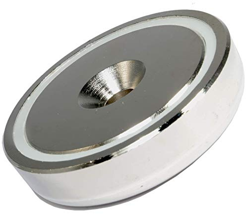 Neodym Magnet mit Bohrung Senkung - Extra Starke Topfmagnete D 75mm - 162 KG Zugkraft - Flachgreifer Rund mit M10 Senkbohrung [1 Stück]
