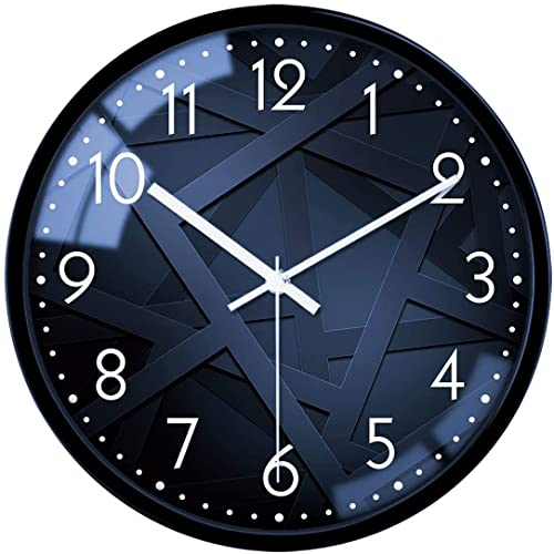 VIKMARI Black Glass Wall Clock 12 Inch Art Hanging Clocks Silent Non-Ticking Quality Quartz Battery Operated Wall Clocks ABS Frame Round Arabic Numerals Wall Clock