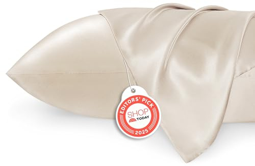 Bedsure Satin Pillowcases, Similar to Silk Pillow Cases Queen Size Set of 2, Cooling Pillow Case for Sleeping Women with Envelope Closure, Gifts for Women Men, Beige, 20x30 Inches, 2pcs