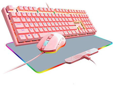 Clavier gamer Clavier De Jeu Filaire Et Souris Et Tapis De Souris Kit, RVB Backlit Gaming Keyboard Touches Multimédia Clavier Mécanique RVB Noir Arbre Universel For Ordinateur Portable De Bureau clavi