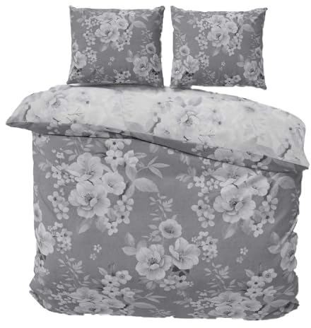 Class Home Collection Bettwäsche 200x200 Baumwolle Renforce 3 teilig Bettwäsche-Set mit Reißverschluss Ginger Grau