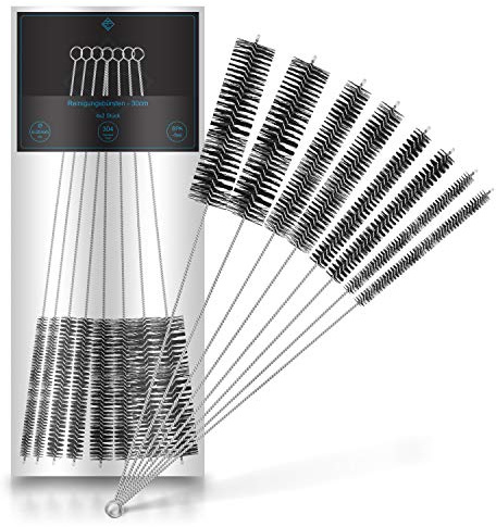 8X Reinigungsbürsten Set Extra Lang 30cm - Ø 6-20mm - Edelstahl/Nylon | Für Strohhalme, Kaffeevollautomat & Milchschlauch - Flaschenbürste, Röhrenreiniger, Pfeifenreiniger