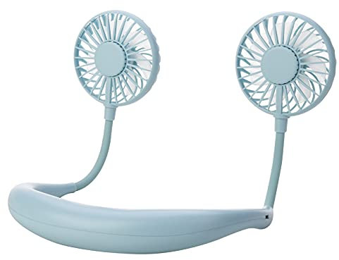 ANYPOWK Portable Neck Fan, USB Rechargeable Fan with 3 Speeds Adjustable, Neck Fans Portable Rechargable Prime with LED Lights - Blue