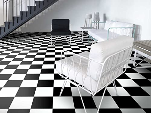 PVC Bodenbelag Vinylboden in Schachbrett schwarz weiß, Zuschnitt (2m breit, 3m lang)