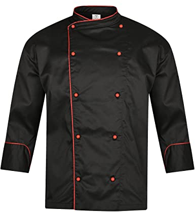 BWOLF BIKO NOBU Veste de Cuisinier Unisexe pour Femme, Veste de Cuisinier pour Homme Noir/Blanc, vêtements de Cuisine Professionnel Uniforme de Chef à Manches Longues, Noir, M