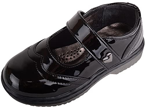 Scarpe eleganti per bambini e ragazze in finta pelle per la scuola e il tocco, Vernice nera, 31 EU