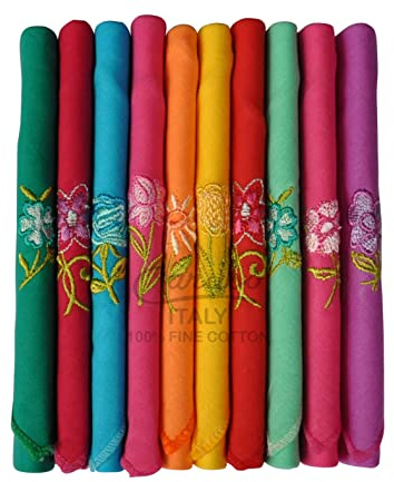 Caruso Italy Damen Taschentücher 100% Baumwolle – 10er Pack, Weich Saugfähig Hautfreundlich, Ohne Stärke, Azo-frei, Waschbar, Elegante Stofftaschentücher für Alltag & Geschenk