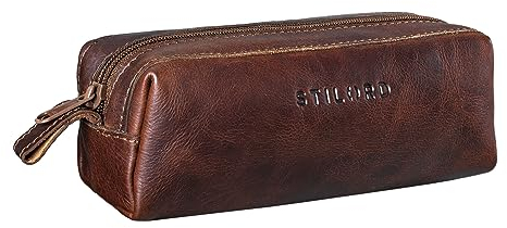 STILORD 'Linus' Etui Leder Vintage Herren Damen Stifteetui Lederetui Federmappe quadratisch Stiftetasche Büffelleder, Farbe:Florida - braun